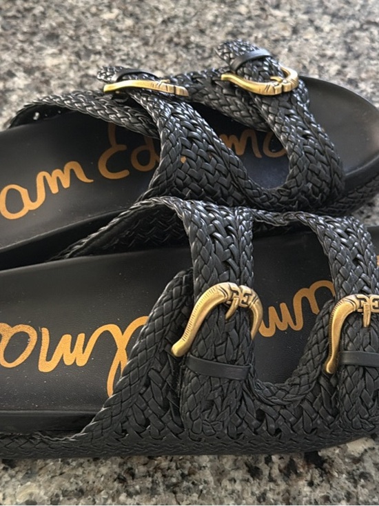 Sam Edelman Shoes - Sam Edelman Black Braided Slide Sandals with Gold Buckle Accents